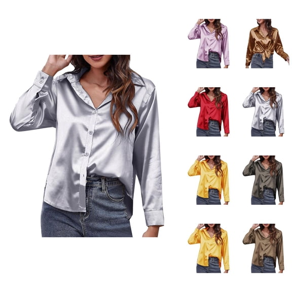 Blouses for Women Button Down – Klassisches Shirt mit Collared Neck Ideal für Professional Outfits Womens Loose Buttons Blouse Tops Solid Casual Long Sleeve
