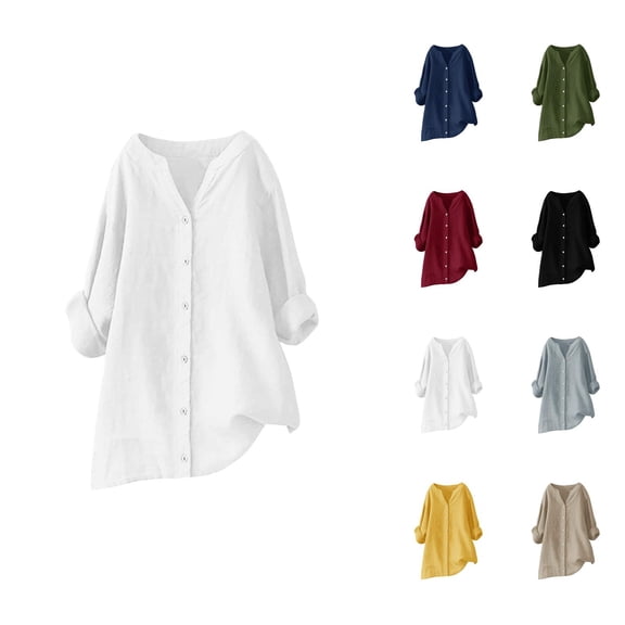 Blouses for Women – Button Down Tunic Shirt V Neck Elegant Blouse for Office, Work or Wedding Guest Look Womens Loose Buttons Down Blouse Tops Solid Casual Long Sleeve Shirt Blouse