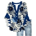 thumbnail image 1 of Blouses for Women Casual, 3/4 Sleeve Tops for Women Ruffle V-Neck Floral Print Blouses Button Front Loose Casual Summer Tops Business Office Work Blouse Tunic Shirts, MR-10, XXL, 1 of 5