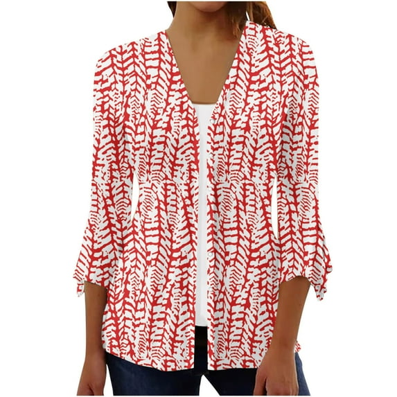 Blouses for Women 3/4 Sleeve T-Shirt Open Front Cardigan Outerwear Vintage Printing Blouse Pullover Ladies Summer Tunic Tops for Work Office