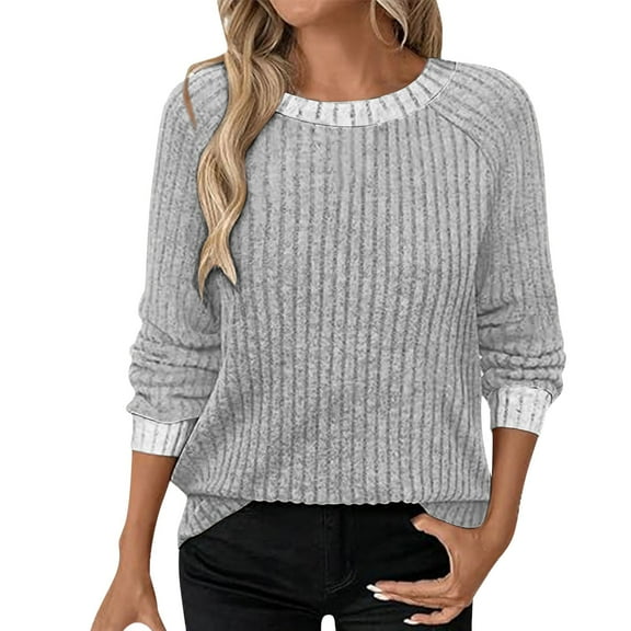 Blouses For Women Dressy Casual Autumn Long Sleeved V Neck T-Shirt Solid Color Striped Loose Casual Bottom Top Soft Polyester Fabric Gray Womens Blouses Size 2Xl