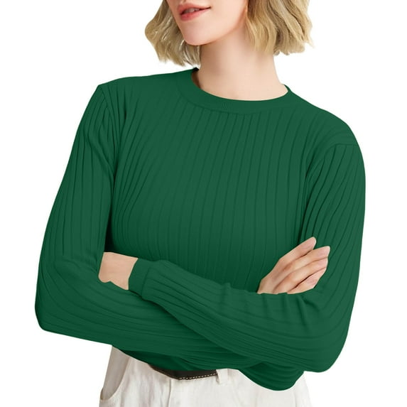 Blouses For Women Dressy Casual Autumn And Winter Round Neck Stripe Bottoming Shirt Fashion Versatile Solid Soft Sweater Blended Fabric Relaxed Fit Black Womens Blouses Size 2Xl
