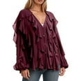 thumbnail image 1 of Blouses for Women Dressy Casual Lace Cardigan for Women Womens Cardigan Pregnancy Sweaters Lace Cardigans Summer Open Sweater Women's Fashionable Color Layered Decorative V Neck Long Sleeve Shir Red M, 1 of 4