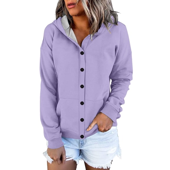 Blouses For Women Dressy Casual Long Sleeved Loose Casual Button Pocket Cardigan Hoodie Solid Color Soft Polyester Fabric Suitable For Spring Fall And Winter Multicolor Womens Blouses Size L