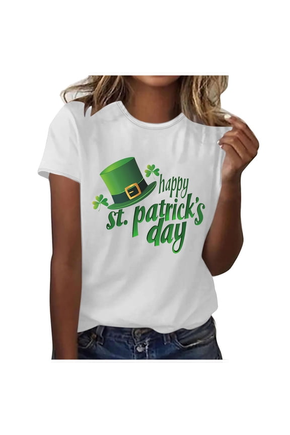 Blouses for Women Dressy Casual Plus,Saint Patrick's Day Shirts Women Funny Shamrock Graphic Print Irish T Shirt Spring Casual Short Sleeve Crew Neck Tee Tops