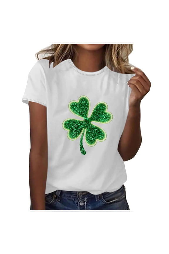 Blouses for Women Dressy Casual,Saint Patrick's Day Shirts Women Funny Shamrock Graphic Print Irish T Shirt Spring Casual Short Sleeve Crew Neck Tee Tops