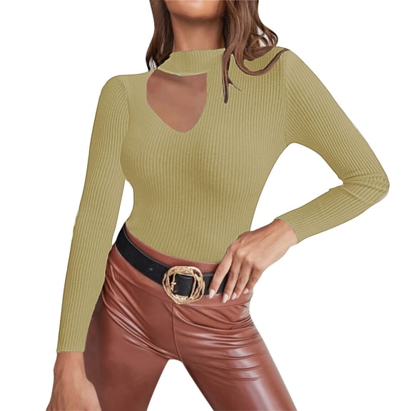 Blouses For Women Dressy Casual Semi High Neck Openwork Knitted Bottoming Shirt Elegant Lace Detail Breathable Stretch Pullover Soft Comfortable Top Yellow Womens Blouses Size L