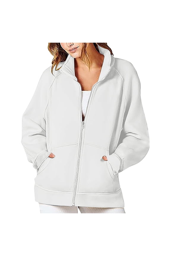 Blouses for Women Dressy Casual Sexy Winter Fall Loose Fit Neck Long Sleeve Batwing Drop Shoulder with Pocket Solid Color Leisure Polyester Coats Jacket(White,S)