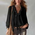 thumbnail image 1 of WHEANG Womens Tops V Neck Blouses for Women Dressy Casual Pleated Front Sleeved Shirt With Collar Exuding Flying Sleeve Womens Tops Womens Tops Hot Summer&nbsp;Sale Black XL Summer Sales Under $6, 1 of 4