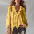 thumbnail image 1 of WHEANG Womens Tops V Neck Blouses for Women Dressy Casual Pleated Front Sleeved Shirt With Collar Exuding Flying Sleeve Womens Tops Womens Tops Hot Summer&nbsp;Sale Yellow M Summer Sales Under $6, 1 of 4