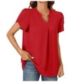thumbnail image 1 of Blouses for Women Dressy Casual Women's Summer Casual T Shirts Dressy Chiffon Blouses Petal Short Sleeve V Neck Tunic Tops for Leggings Women Elegant Tops Thermals Long Sleeves Athletic Womens F Red L, 1 of 9