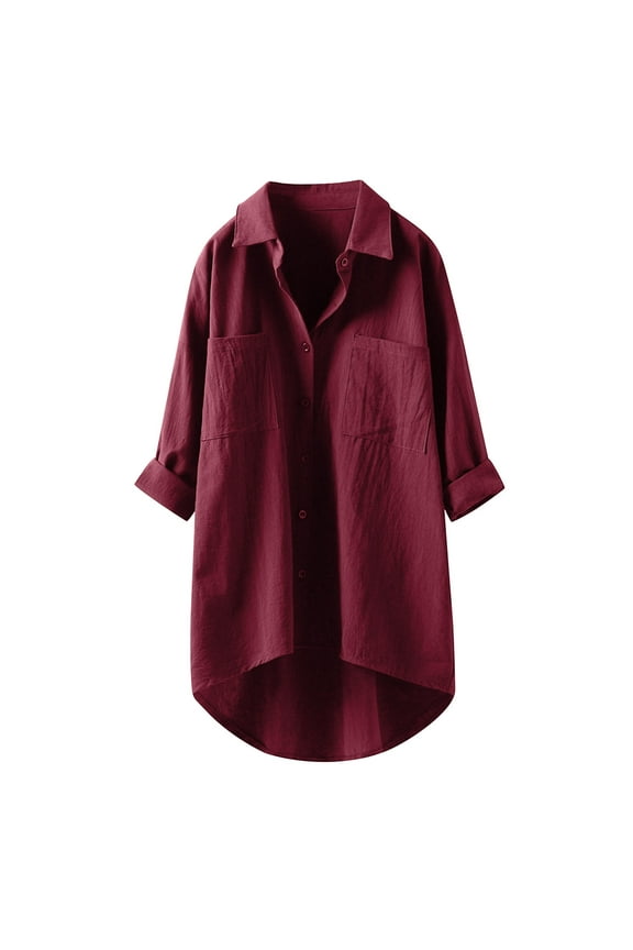 Blouses for Women Dressy Casual Womens Button Down Shirts Solid Classic Long Sleeve Work Blouses Tops Short Sleeve Lace Shirts for Women Smalls T Shirt Fitted Blouse 2xl V Neck Womens Athletic Red 3XL