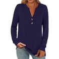 thumbnail image 1 of Blouses for Women Dressy Casual, Yigetop Women Fashion Casual Long Sleeve Buttons Solid Color Tops Shirts Blouses Tops Oversized Blouses for Women Navy XL, 1 of 7