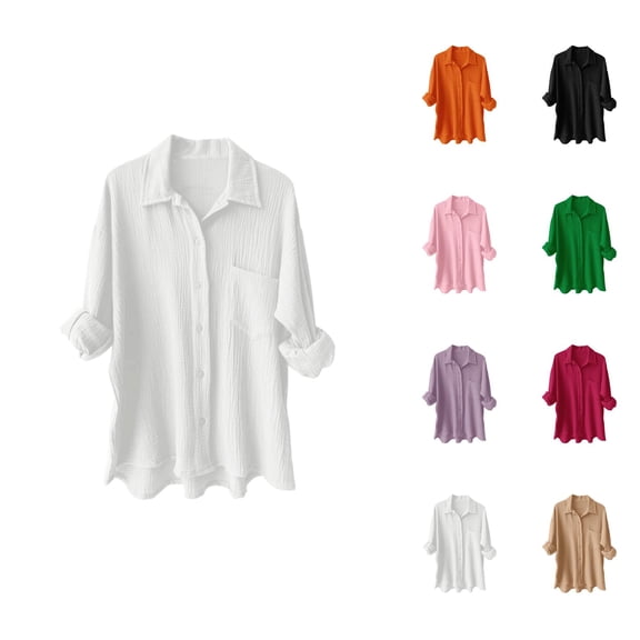 Blouses for Women – Lace Blouse with Long Sleeve V Neck Lightweight Casual Tops for Office or Spring Looks Womens Loose Buttons Down Pocket Blouse Tops Solid Casual Long Sleeve Shirt Blouse