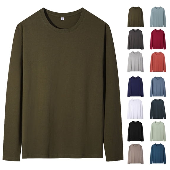 Blouses for Women Long Sleeve Crew Neck Tunic Tops Men Casual Solid Color Pocket Round Neck Long Sleeve T-Shirt Blouse Tops Gift for Girls Army Green XXXL