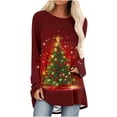 Blouses for Women Plus Size Christmas Trees 3/4 Sleeve Round Neck On