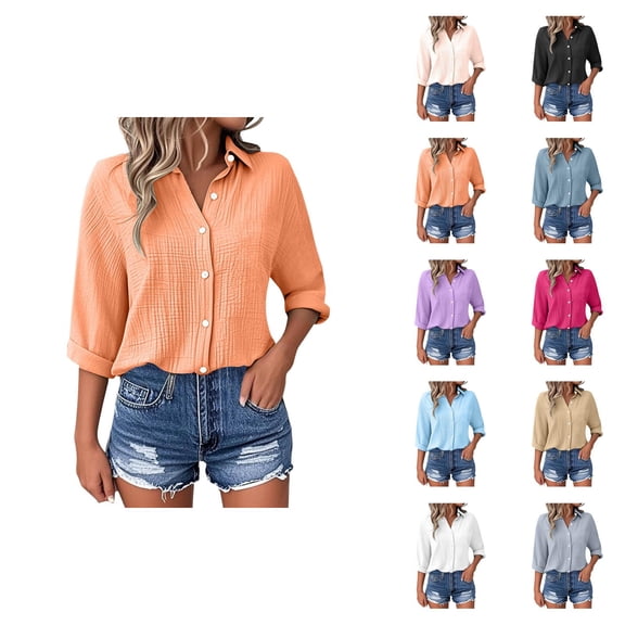 Blouses for Women Professional – Collared Shirt mit Button Down Design Für Büro oder Bewerbung Womens Loose Buttons Blouse Tops Solid Casual Long Sleeve