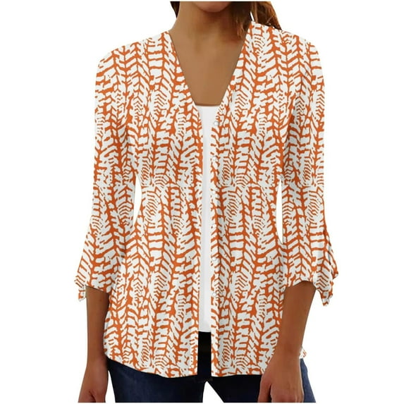 Blouses for Women 3/4 Sleeve T-Shirt Open Front Cardigan Outerwear Vintage Printing Blouse Pullover Ladies Summer Tunic Tops for Work Office