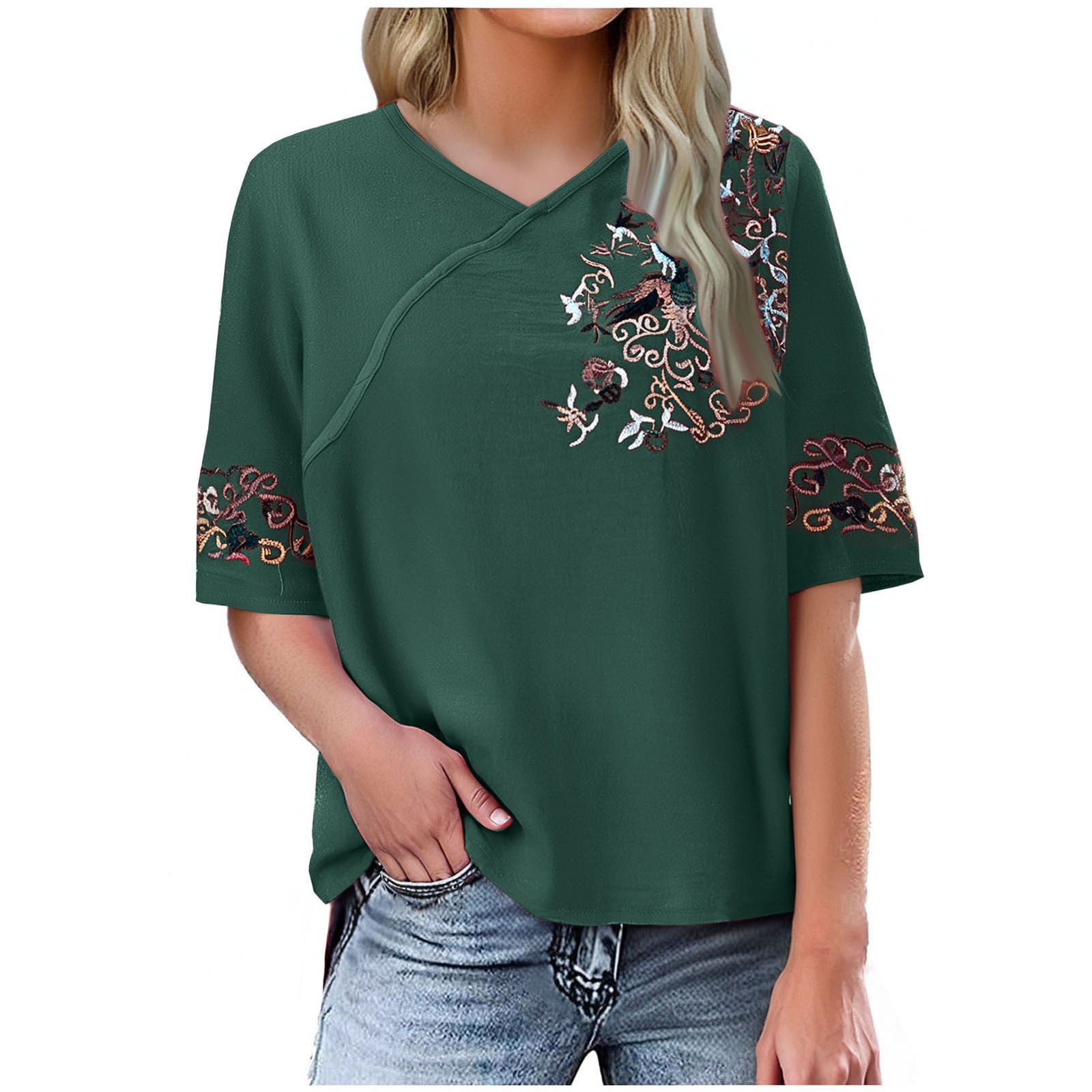 Short Sleeve Solid Color Regular Blouse yza24y2029