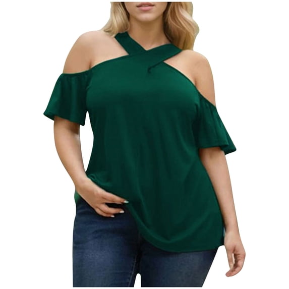 Blouses for Women Short Sleeve Spring Summer Short Sleeve Round-Neck Solid Color T-Shirt Casual Loose Blouse for Women Tops for Women Trendy Green 2XL
