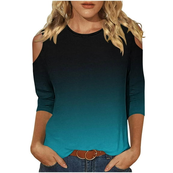 Wo-Fusoul T-Shirts for Women Women's Casual Printed Round Neck 3/4 Sleeve Top, Comfortable for Daily Wear