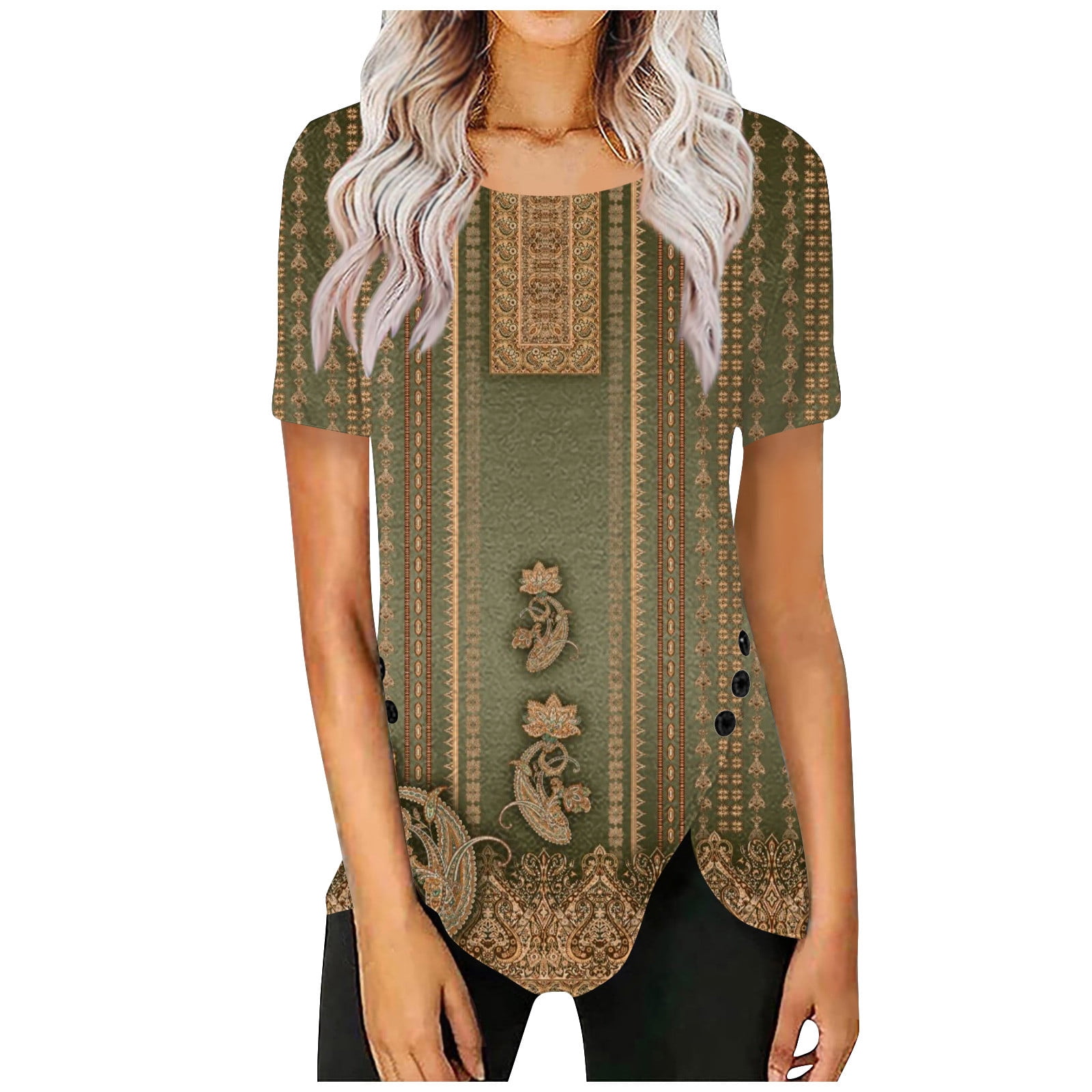 Women's Color Block Short Sleeve Top – Casual Summer T-Shirt In Brown | Soft Cotton Blend XX-Large - View #6