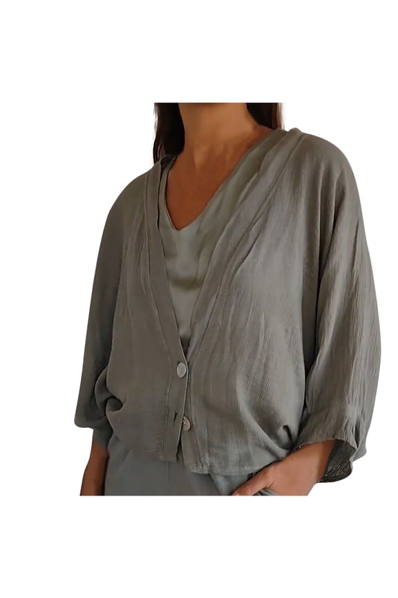 Womens Long Sleeve Women's Casual Stylish Solid Color V-Neck Long Sleeve Button-Down Top, Loose Fit, Trendy Daily Wear Long Sleeves for Women