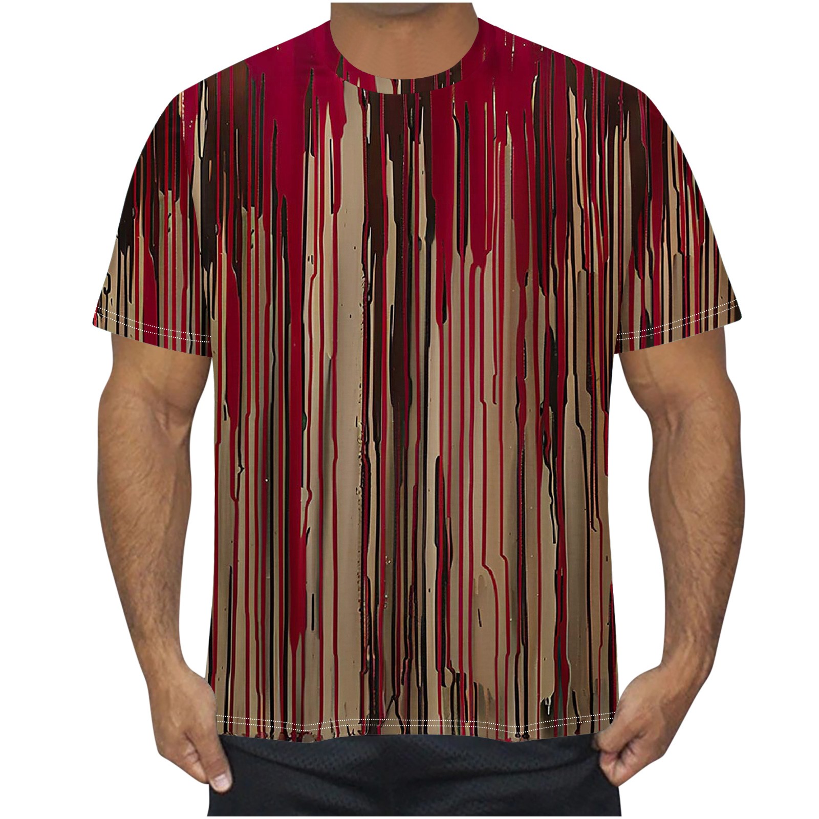Red Rounded Shirt Blouses for Men Plus Size under $5 Short Sleeved Printed Round Neck ...