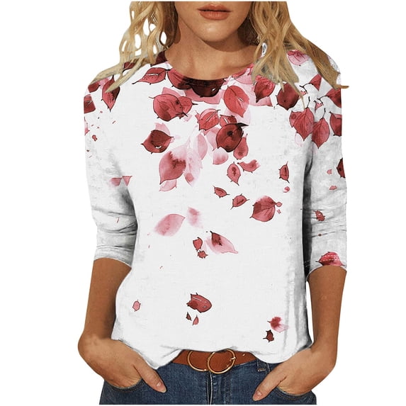Blouses for Women 3/4 Sleeve Crew Neck Solid Color Shirts Casual Fashion Tops