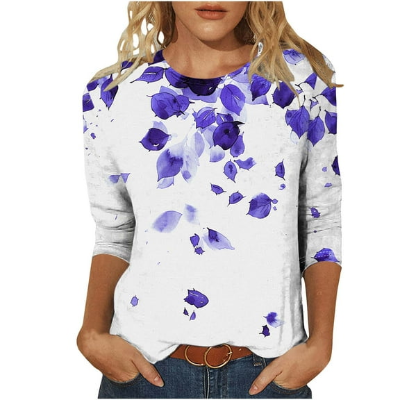 Blouses for Women 3/4 Sleeve Crew Neck Solid Color Shirts Casual Fashion Tops
