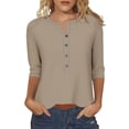 thumbnail image 1 of Blouses for Women 3/4 Sleeve Plus Size Casual Button V Neck Three Quarter Sleeve T Shirt Tops, 1 of 6