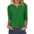 thumbnail image 1 of Blouses for Women 3/4 Sleeve Plus Size Casual Button V Neck Three Quarter Sleeve T Shirt Tops, 1 of 6