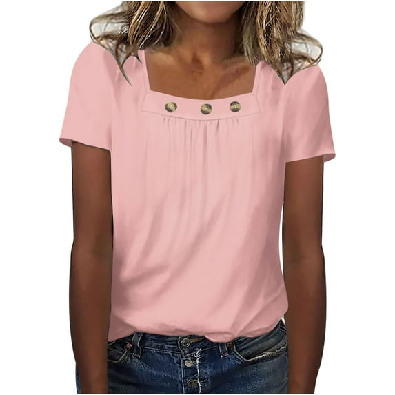 Blouses for Women,Blouses for Women Fashion,Fashion Women's Casual Solid Color Short-Sleeved Button Blouse Shirts,Womens Shirts And Blouses