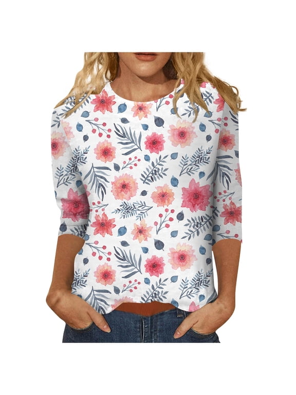 Blouses for Women Business Casual Fall Long 3/4 Sleeve Shirt for Women Paisley Pub