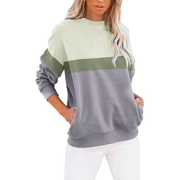 Blouses for Women Business Women's Fashion Casual Long Sleeve Color Blocking With Pocket Pullover Sweatshirt Top