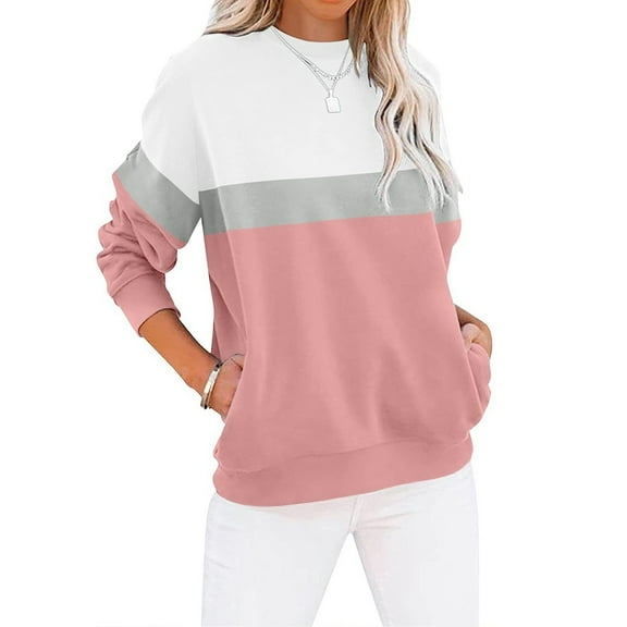 Blouses for Women Business Women's Fashion Casual Long Sleeve Color Blocking With Pocket Pullover Sweatshirt Top