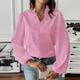 thumbnail image 1 of Blouses for Women Business Women's Ruffle Solid Color V-Neck Fashion Casual Long Sleeve T-Shirt Shirt Top, 1 of 7