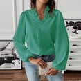 thumbnail image 1 of Blouses for Women Business Women's Ruffle Solid Color V-Neck Fashion Casual Long Sleeve T-Shirt Shirt Top, 1 of 7