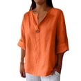 thumbnail image 1 of Blouses for Women Button Front Linen Style Loose Fit Three Season Daily Casual Short Sleeve Top Womens Tops, 1 of 6