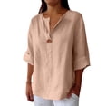 thumbnail image 1 of Blouses for Women Button Front Linen Style Loose Fit Three Season Daily Casual Short Sleeve Top Womens Tops, 1 of 6
