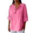 thumbnail image 1 of Blouses for Women Button Front Linen Style Loose Fit Three Season Daily Casual Short Sleeve Top Womens Tops, 1 of 6