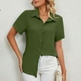 thumbnail image 1 of Blouses for Women Button up Shirts Cotton Short Sleeve Blouses V Neck Casual Tunics Shirt Solid Color Tops, 1 of 8