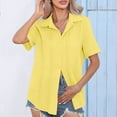 thumbnail image 1 of Blouses for Women Button up Shirts Short Sleeve Tees V Neck Casual Loose Tunics Solid Color Tops, 1 of 9