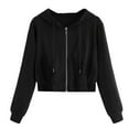 thumbnail image 1 of Blouses for Women Casual Fall Winter Loose Fit Hooded Long Sleeve Batwing One Shoulder Drawstring Solid Color Hoodie Polyester Hoodies(Black,S), 1 of 6