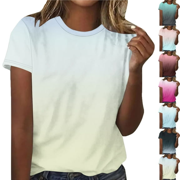 Blouses for Women Casual Fashion Pullover Short Sleeve Round-Neck Blouses Print Womens T-shirt on Gifts Summer Vacation Beach Fashion