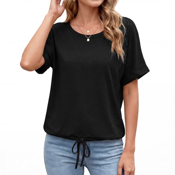 Blouses for Women Casual Short Sleeve Basic Tee Crewneck Dressy Tops Elastic Hem Summer T-Shirts