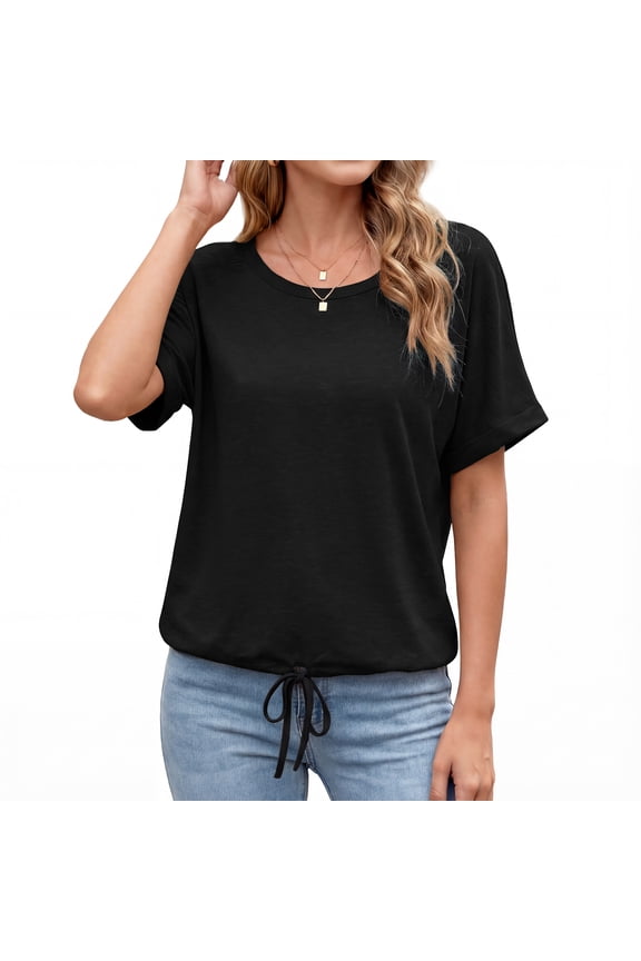 Blouses for Women Casual Short Sleeve Basic Tee Crewneck Dressy Tops Elastic Hem Summer T-Shirts