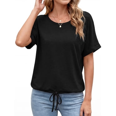 Blouses for Women Casual Short Sleeve Basic Tee Crewneck Dressy Tops Elastic Hem Summer T-Shirts