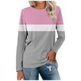 thumbnail image 1 of Blouses for Women Color Block Crew Neck Long Sleeve Pullover Tee Shirts Stretch Comfy Classic Fit Casual Tunic Tops, 1 of 5