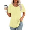 thumbnail image 1 of Blouses for Women Dressy 2025 Summer, Front Pleated Scoop Neck Puff Short Sleeve Floral Womens Boho Tunic Tops and Blouses, 1 of 6